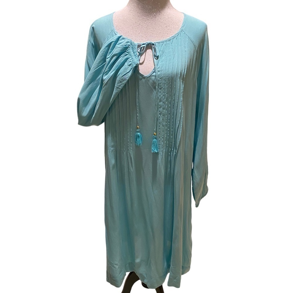 Roaman’s Women’s Summer Cover Up with Pleating in Front & Pretty Tie Tassels - Picture 3 of 14